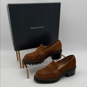 Bernardo Selma Lug Chunky Sole Suede Penny Loafer Tobacco Split Suede